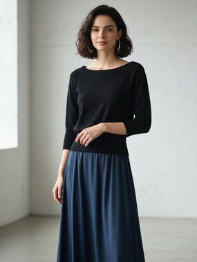 Y2K Black Banana Republic Boat Neck Short-Sleeve Top Merino Wool Size Small P